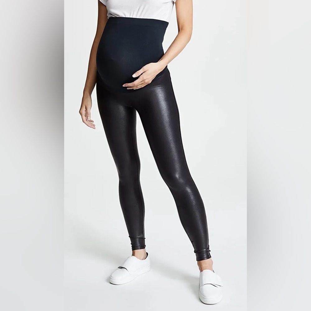 SPANX Mama Faux Leather Maternity Leggings - Black, Size Small 20201R